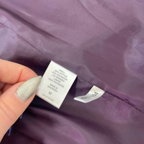 NY & COMPANY Trench Coat Jacket Belted Classic Purple Geo Print Size Medium - Picture 7 of 9